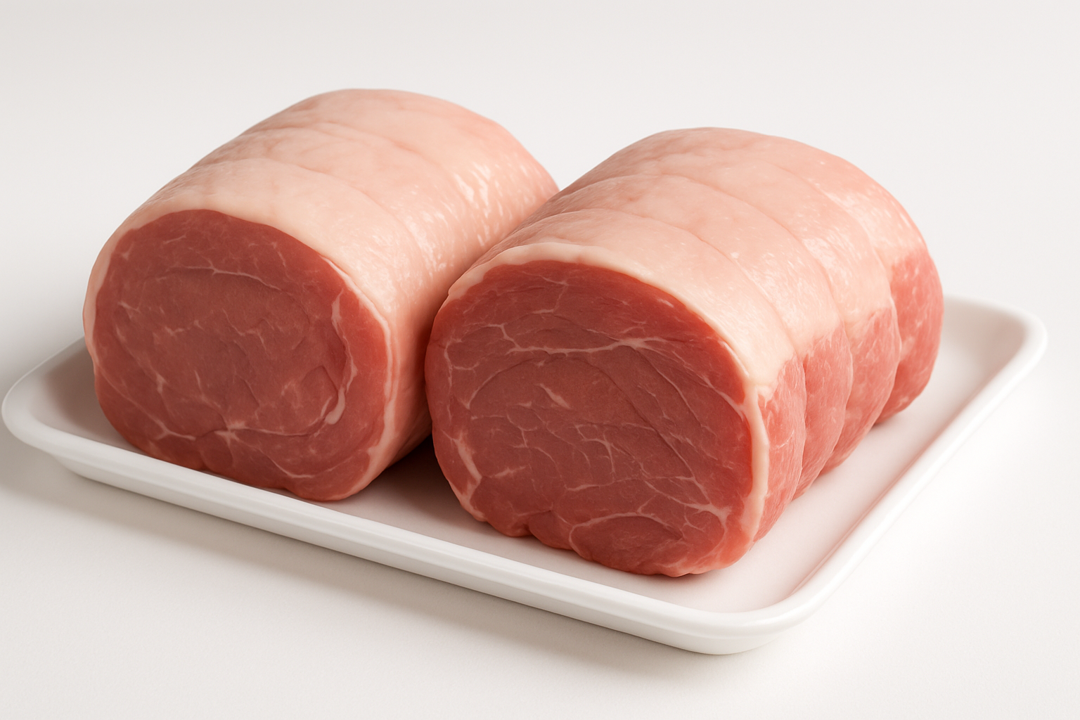 High-quality product photo of 1–2 boneless pork roasts on a clean white tray. Raw, unseasoned, professional e-commerce style, well-lit, sharp focus, no text, product only in spotlight, suitable for Shopify product listing
